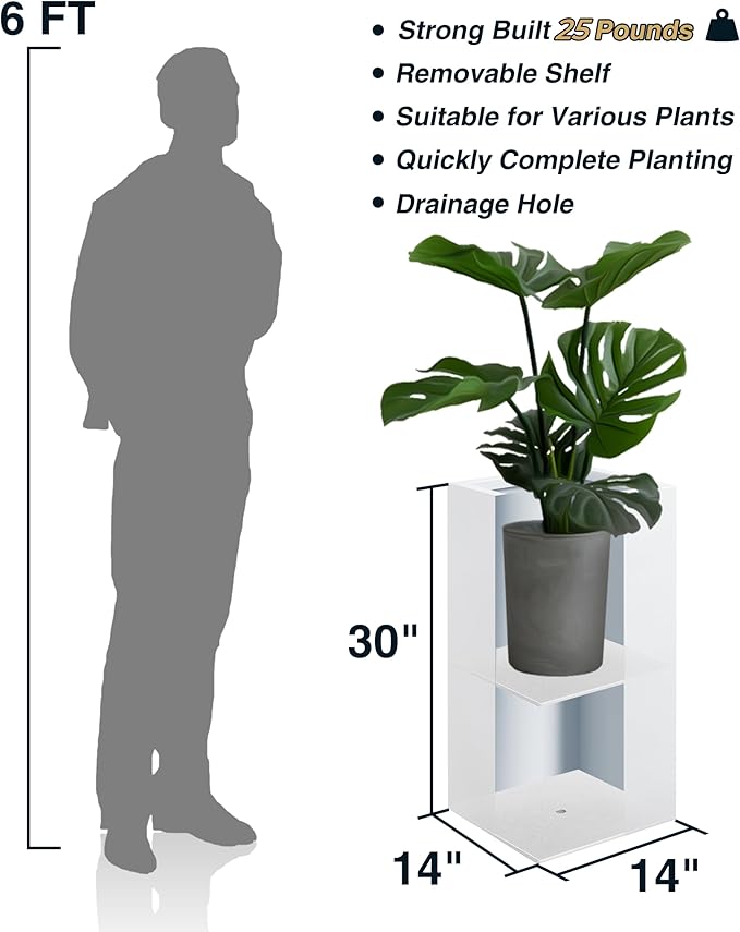 Metallic Heavy Large Planter Box for Outdoor or Indoor, Tall Metal Planters, Rectangular Flowerpot for Front Porch, Garden, Patio ‎25Pounds Pure White, No Assembly 1 Pack