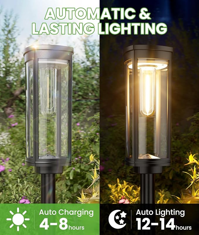 Bright Solar Lights Outdoor 6 Pack, Solar Pathway Lights Waterproof IP65, Auto On/Off Walkway Landscape Lighting, Long Lasting Outdoor Light for Walkway Landscape Path Yard Lawn Patio Decor