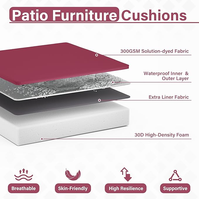 Patio Chair Cushions 17 X 16 X 3 Inch Waterproof Outdoor Seat Cushions for Patio Furniture, Outdoor Sofa Couch Pads with Ties & Handle, Set of 2, Fuchsiared