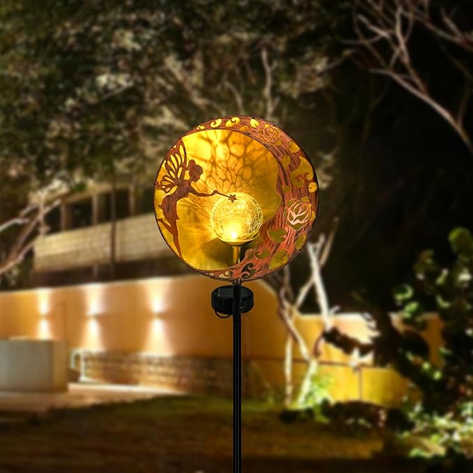Fairy Solar Garden Light, Decorative Outdoor Statue, Moon Star Decor Stake, Metal Sculpture Decoration for Yard, Lawn, Patio, Pathway, Housewarming, Birthday Gift for Mom, Grandma, Women