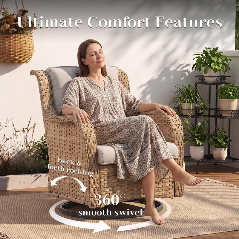 Outdoor Yellow Wicker Furniture Set of 5, Wicker Patio Conversation Sets - Image 3