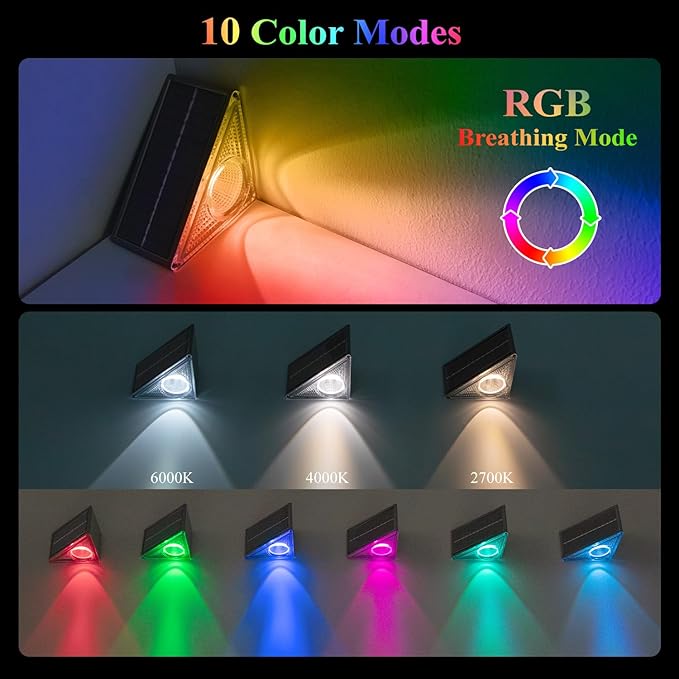 Ellasay Stair Lights Outdoor 12 Pack,10 Color Modes Solar Step Lights for Outside, Waterproof IP67 Solar Lights for Garden Stair,Patio,Deck,Yard,Front Step, Front Porch Decor
