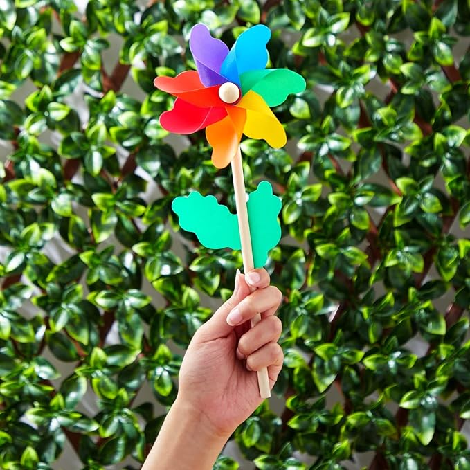 BLUE PANDA 12-Pack Rainbow Flower Pinwheels for Yard and Garden - Wind Spinners and Outdoor Party Favors for Kids, Pride and Birthday Decorations