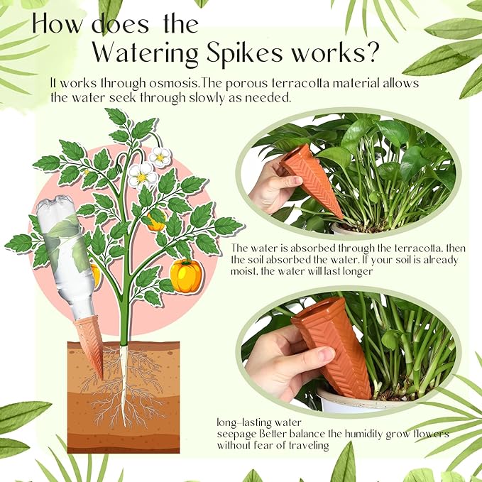 Baderke 8 Pack Plant Self Watering Spikes with 8 Pack 500 ml Plastic Wine Bottles, Automatic Terracotta Self Watering Devices for Garden Indoor Outdoor Plant