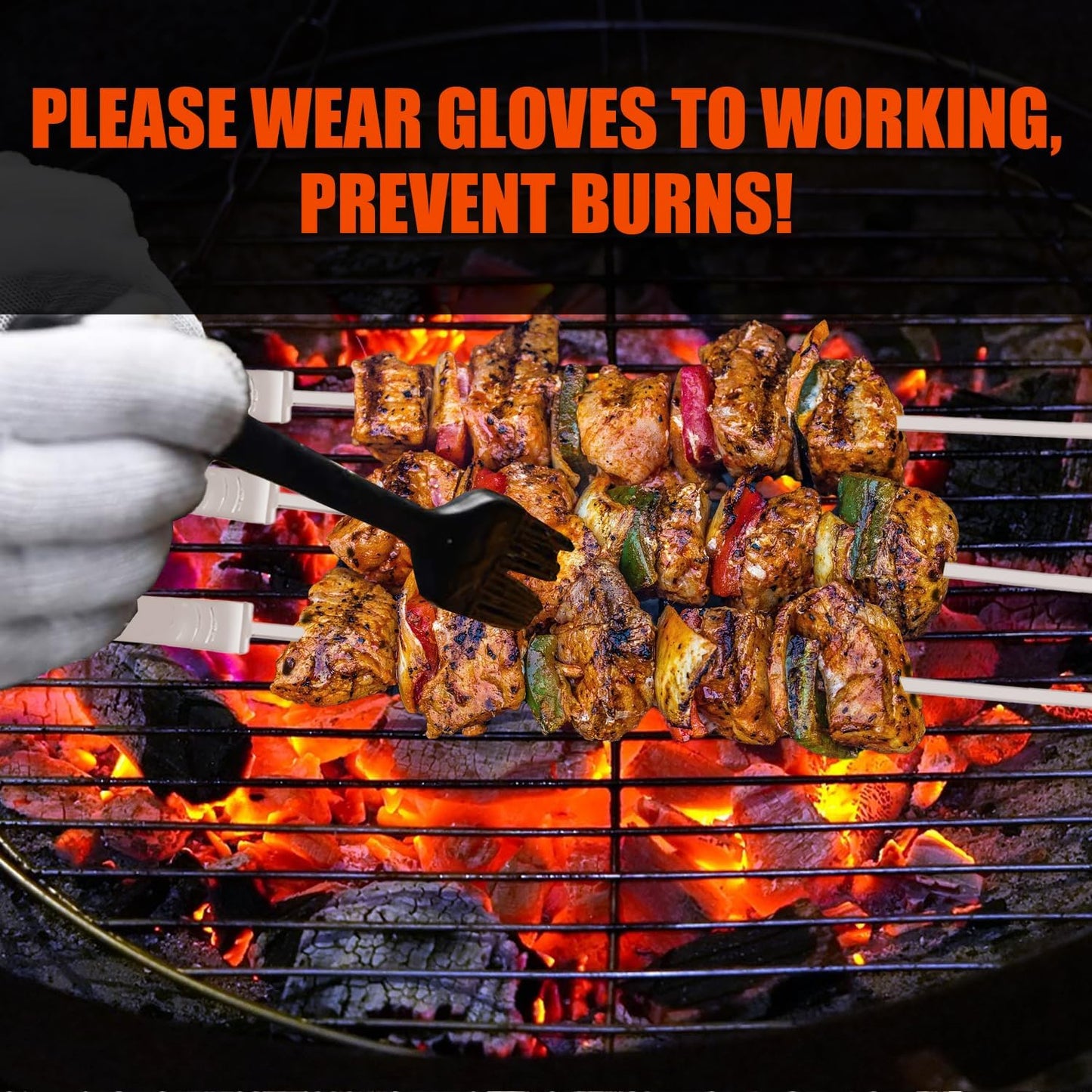 BBQ Skewers, Premium 304 Stainless Steel BBQ Skewers,15 Inch Heavy Duty Metal Kabob Sticks for Grilling, Reusable & Dishwasher Safe (Single fork8)