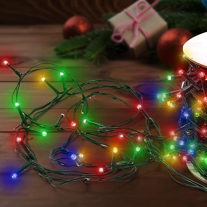 Christmas Tree Light 200 LEDs 73ft Green Cable Wire Fairy String Twinkle Lights Plug in 12 Modes for Xmas Party, Indoor,Outdoor, Garden, Wedding, Home Decoration (Multi Color)