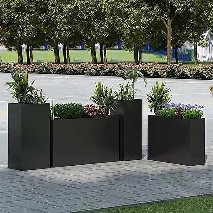 Black Steel Metallic Heavy Planter for Outdoor Plants 30"x12"x24" Outdoor Metal Planter Spliced Flower Pot with Partitions for Outside,Indoor,Garden (Black, 30 * 12 * 24)