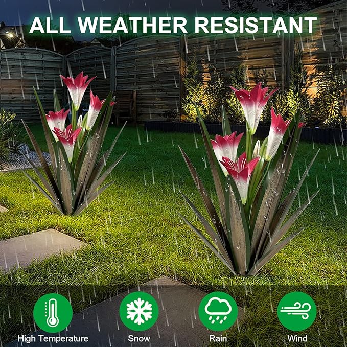 Homight Metal Agave Plant Outdoor Decoration Outdoor Garden Decoration Lily Mexican Yard Art Plant Garden Agave Lily Decorative Garden Gift… (2 Big Red Lilies)