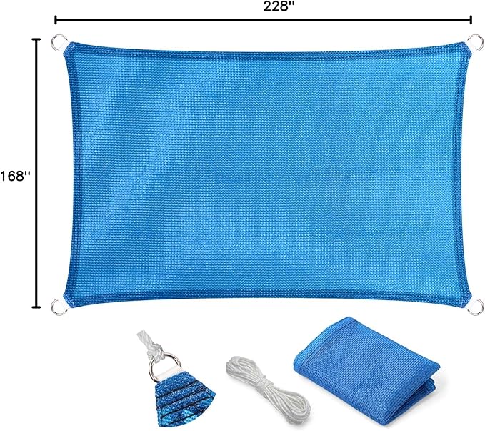 Eden's Decor Straight Flat-Edged Sun Shade Sail Rectangular 14' x 19' Blue UV-Blocking Outdoor Canopy Fabric Cloth Awning for Pergola Patio Garden Backyard Custom Size