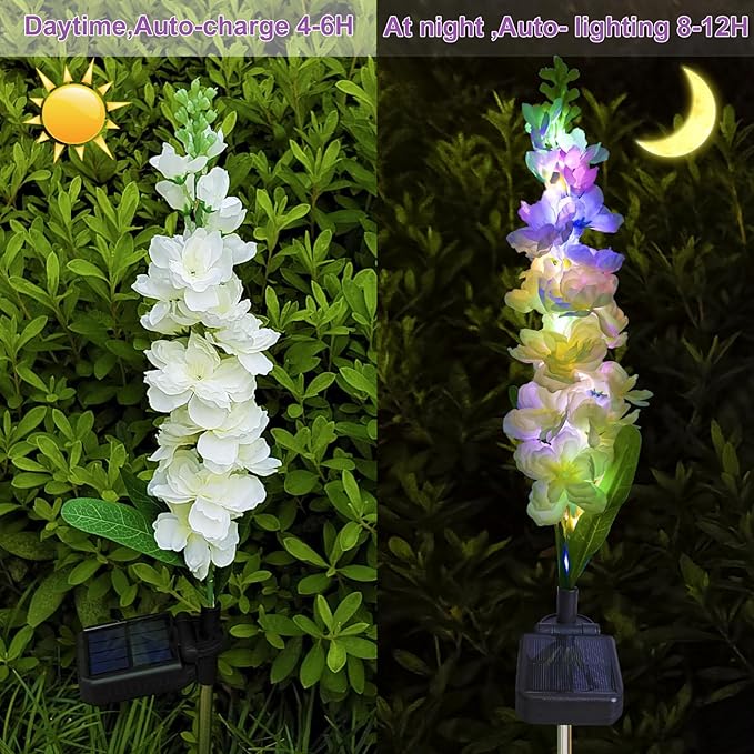 Solar Garden Lights, Solar Delphinium Flowers Lights 8 Pack 160 LEDs, Waterproof Solar Outdoor Lights Two Lighting Modes for Wedding Party Garden Yard Patio Lawn Decor and Gift for Mother