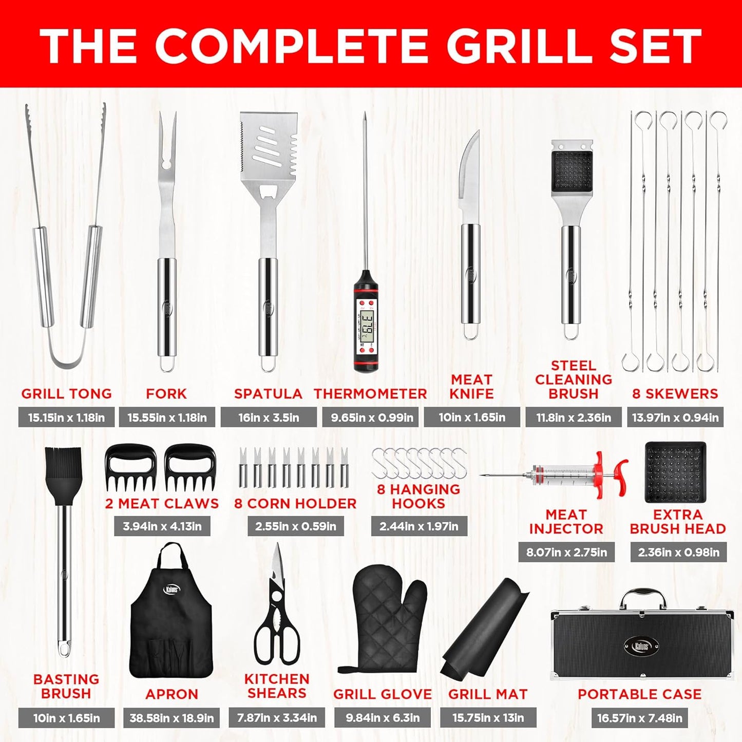 Kaluns BBQ Accessories, Complete Grill Set Dad Gifts for Christamas, 40 Pcs Premium Heavy Duty Stainless Steel Barbecue Grill Accessories for Outdoor Grill Gifts for Men Dad
