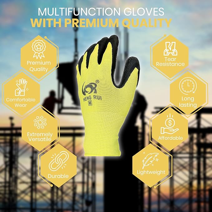 10 OR 20 Pairs Work Gloves–Heavy Duty Rubber Coated Safety Work Gloves–Multipurpose Gloves