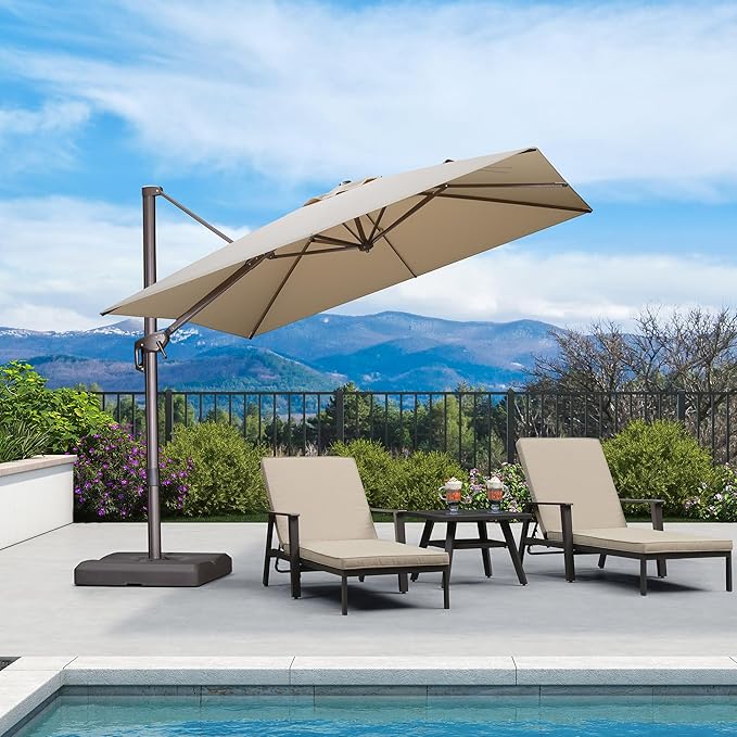 PURPLE LEAF 9 Feet Patio Umbrella Square Cantilever Umbrella Outdoor with 360° Rotation and Aluminum Offset Hanging for Pool Deck Garden Backyard, Beige