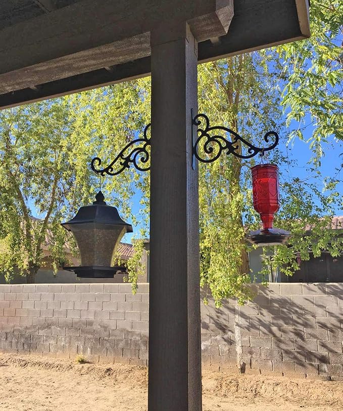 2 Pieces 8-Inch Outdoor Decorative Iron Wall Hooks for Hanging Lanterns Indoor Plants Hummingbird Feeders, Black