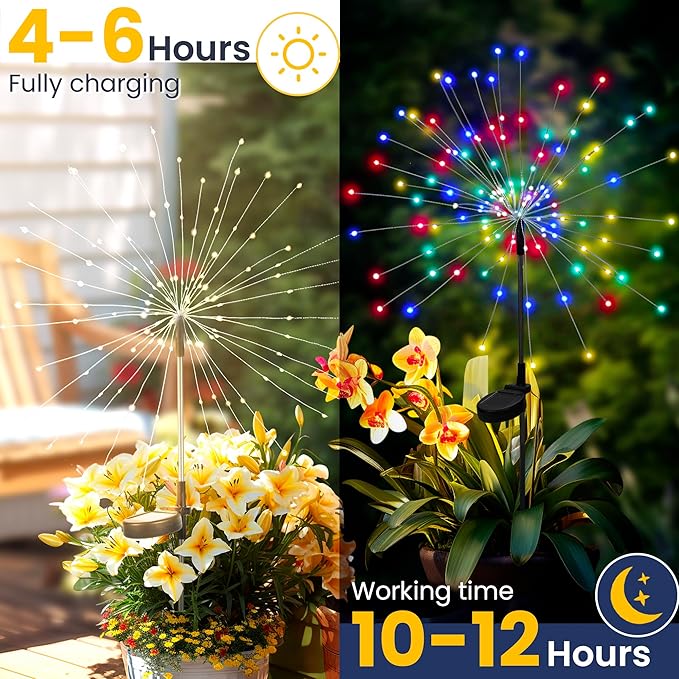 GIGALUMI Garden Outdoor Decor Lights 120LED 6Pack, Solar Garden Lights for Yard Outside Fairy Decorative,Solar Powered for Yard Pathway Flowerbed Planter Balcony Patio Decor（Multicolor）