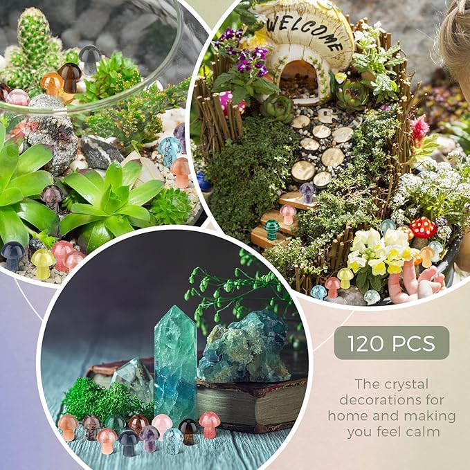 Nuanchu 120 Pieces Crystal Mushroom Sculpture Bulks Hand Making Gemstone Quartz Mushroom Polished Cute Stones Decor for Witchcraft Meditation Garden Home