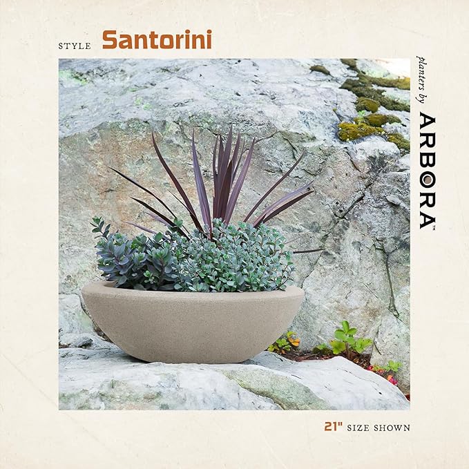 ARBORA 21" Santorini Bowl Polyresin Indoor and Outdoor Planter with Classic Cream Finish - Durable, Weatherproof, Lightweight, Large Plant Pot for Patio, Garden, Deck, Entryway