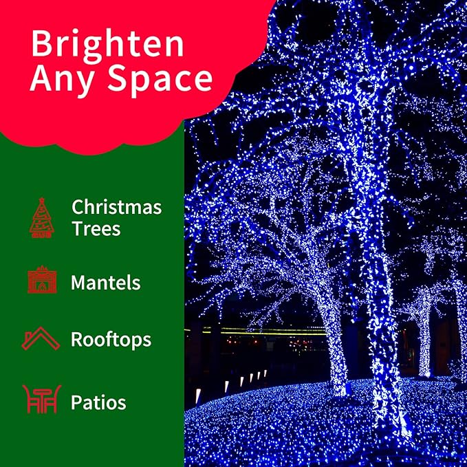 Ultra-Bright Connects End to End Blue Christmas Mini Light 300L 63.8Ft(2Sets-Each 150L)UL Listed Incandescent Bulb String Light for Indoor Outdoor Holiday Garden Party Christmas Tree Decor