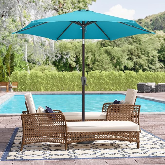 9ft Outdoor Patio Umbrella - Table Umbrella Waterprool UV Protection, Sombrillas de Patio with Push Button Tilt&Crank, Sun Umbrella for Pool, Porch, Garden, Deck, Backyard(Sky Blue)
