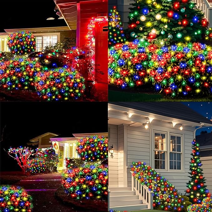 6Ftx4Ft LED Christmas Net Lights Green Wire,Connectable UL Certified Waterptoof Net Lights for Bushes Trees Shurb Garden Outdoor Christmas Decorations