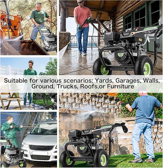 Gas Pressure Washer, 4200 PSI and 4.0 Max GPM Commercial Gas Power Washer, Spray Gun and Wand, 5 Nozzle Set, for Cars/Fences/Driveways/Homes/Patios/Furniture