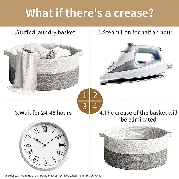 125L Extra Large Blanket Basket, 25" x 16", Jumbo Laundry Woven Baskets Decorative Home, Cotton Rope Basket with Handles, Baby Toy Baskets for Storage, White & Gray