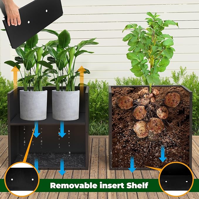 Black Steel Metallic Heavy Planter for Outdoor Plants 24"x10"x24" Metal Garden Planter Spliced Flower Pot with Partitions for Outside,Indoor,Garden (Black, 24 * 10 * 24)