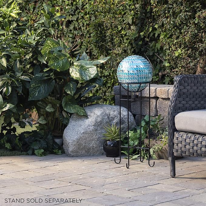 Alpine Corporation 10" Diameter Indoor/Outdoor Glass Mosaic Gazing Globe Yard Decoration, Blue Mosaic Petals Design