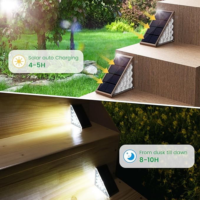 Solar Step Lights for Outside,8pack Solar Stair Lights Outdoor Waterproof IP67,Outdoor Deck Step Lights,Solar Outdoor Lights for Staircase,Patio,Front Step(Cool Brown)