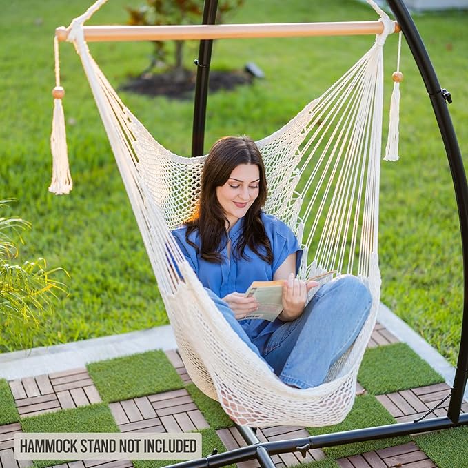 JoyView Hammock Chair with Spreader Bar Caribbean Hammock Swing Chair 300 LBS Weight Capacity XL Rope Hanging Chair for Outdoor Indoor Garden Yard - Black