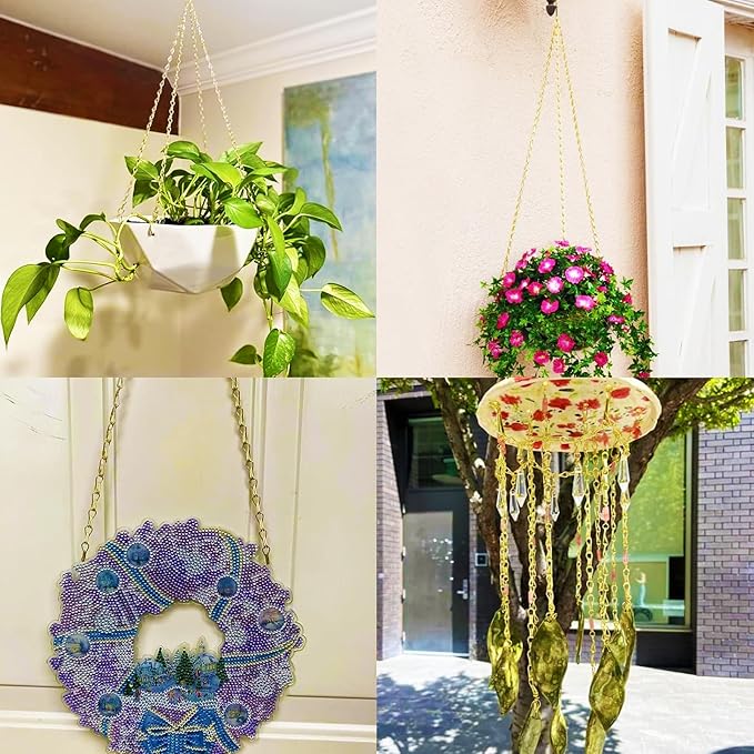 RIFNY Gold Hanging Chains with Hooks, 10 Pieces 24 Inch Chain for Hanging Bird Feeders Planters Baskets Billboards Lanterns Wind Chimes Ornaments Outdoor/Indoor Use (24 inch 10pcs)