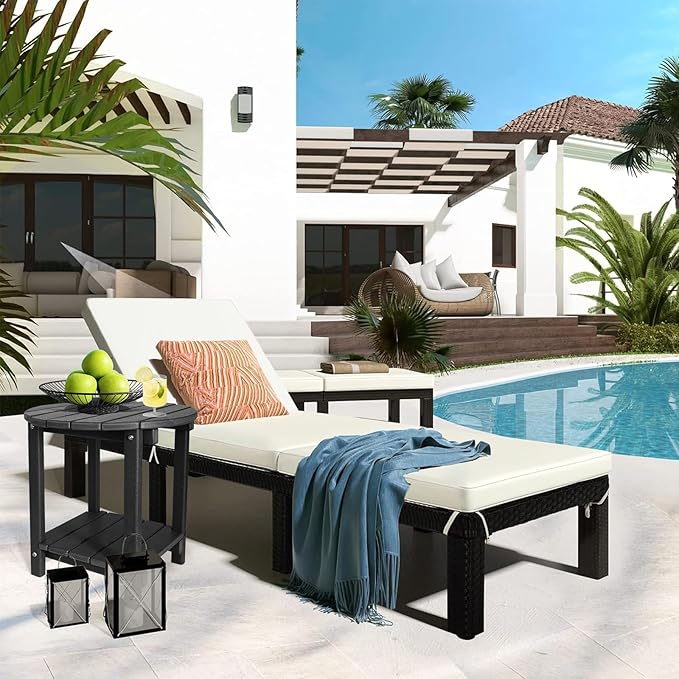 Adirondack Round Outdoor Side Table 2-Tier Storage Patio Side Table, HDPE End Tables for Backyard Pool Porch Garden Lawn (Black)