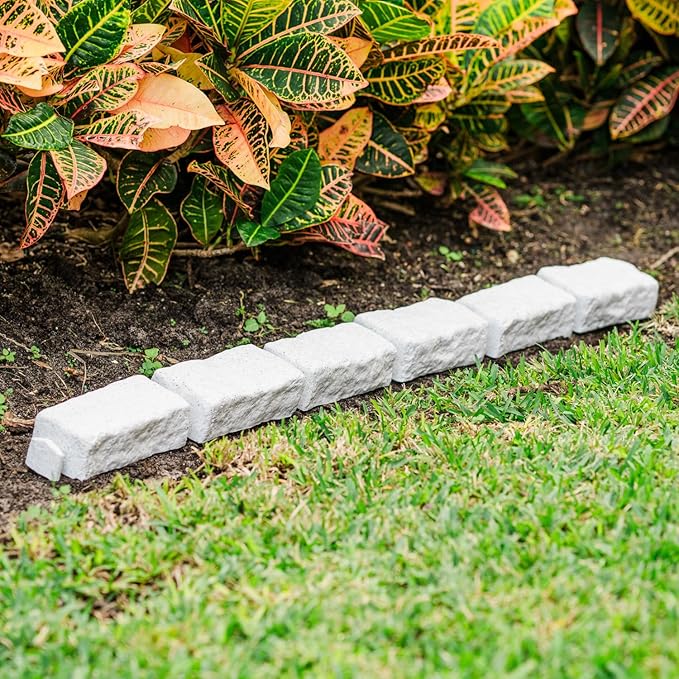 Beuta Landscape Edging | Garden Edging Border | No Dig Faux Stone Bricks & Spikes for Lawn Edging, Flower beds, Pathways & Yards – 1 Pack | Each Pack Has 6 Bricks 48" Lx 4" W x 2.25" H|Limewash