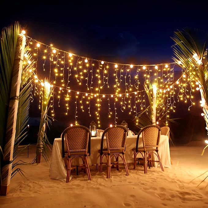 Led Christmas Lights Outdoor Christmas Decorations Hanging Lights 400LED 8 Modes 75 Drops, Waterproof Outdoor Indoor Fairy Christmas Lights for Party, Holiday, Wedding Decorations (Warm Light)