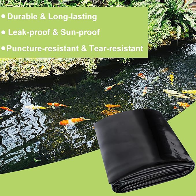 14 x 14 FT Pond Liner, 20 Mil Fish Pond HDPE Liner, Pond Liners for Outdoor Ponds, Koi Ponds, Garden Fountain, Waterfall