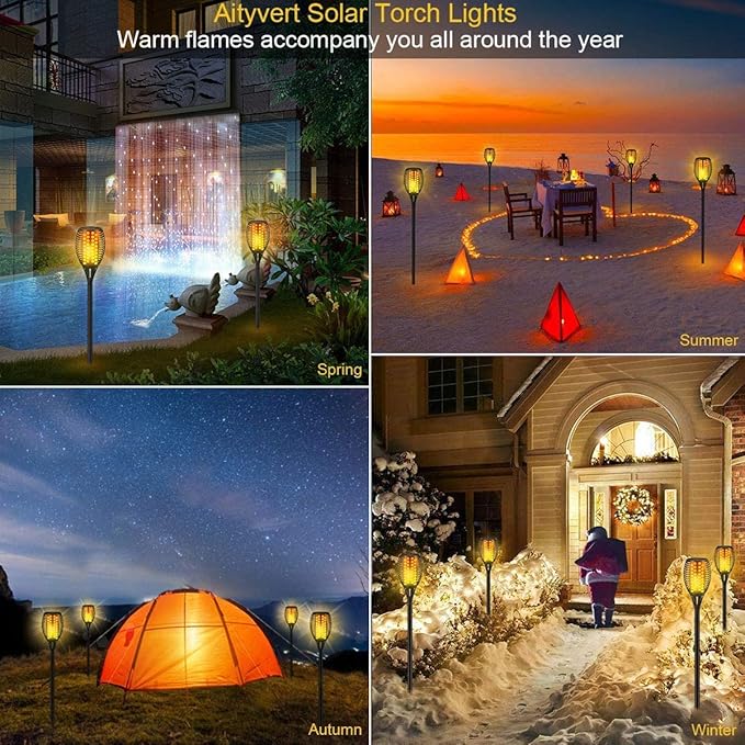 Aityvert Solar Lights, 43" Flickering Flames Torch Lights Outdoor Waterproof Landscape Decoration Lighting Dusk to Dawn Auto On/Off Security Flame Lights for Yard Garden Pathway Driveway (8 Pack)