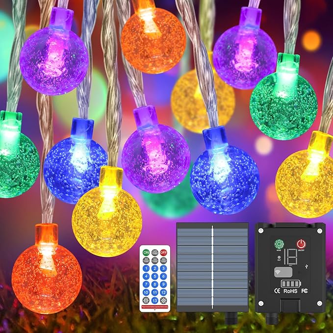 56FT Solar String Lights, 100LED Outdoor Solar Lights with Remote, Color Changing Globe Patio Light, 13 Light Modes, Timing & IP65 Waterproof, Christmas Decoration for Garden Yard
