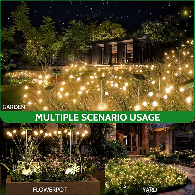 AOSEA Solar Lights Outdoor, Waterproof Fairy Lights Sway by Wind, Firefly Lights for Patio Pathway Outdoor Garden Decor, 4 Pack, Warm White, AOYHG-004
