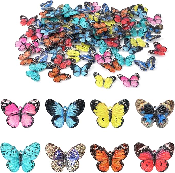 80pcs Micro Resin Butterflies, 1.6Inch Colourful Miniature Tiny Butterflies Crafts Mini Resin Butterflies for Decoration Doll House Decor Dream Garden Fairy Toys Landscape Miniature Things