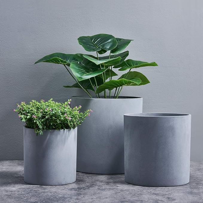 FaithLand Plant Pot 10 inch - Perfectly Fits Mid-Century Modern Plant Stand - Drainage Plug and Drainage Mesh Screen - Gray Planter Pot