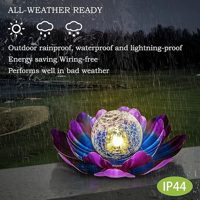 Solar Lotus Flower Light Outdoor Decorations,Solar Powered Outdoor Garden Decorative,Garden Decor Birthday Gift for Women Mom Grandma Decor Light,Waterproof Metal Lotus Yard Outside Decoration