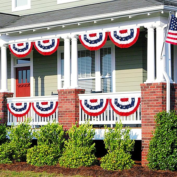 2x4 Ft American Bunting Flags Outdoor, USA Pleated Fan Flag for Outside, 4th of July Decorations Memorial Day Patriotic Flags Bunting Outdoor Indoor Decor (Set of 2)