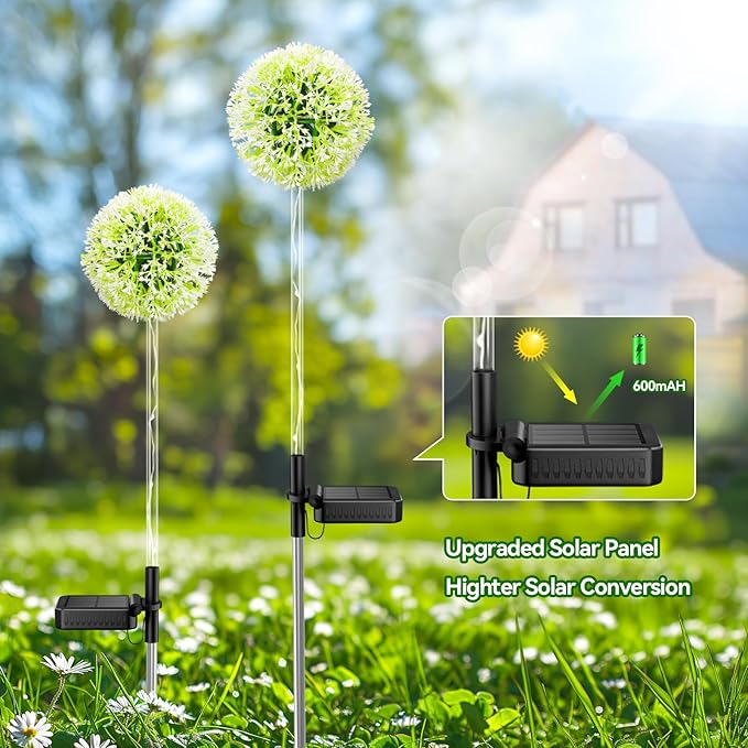 4 Pack Dandelion Solar Outdoor Lights Decorative with Colorful String Lights, Upgraded Waterproof Solar Garden Decor for Yard, Patio, Landscape Decoration