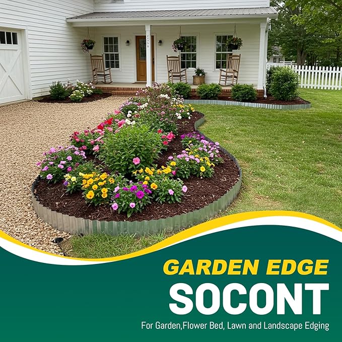 Corrugated Metal Garden Edging, 6"×40Ft Durable Landscape Border for Garden, Lawn, Flower Beds and Paver Edging (Silver)