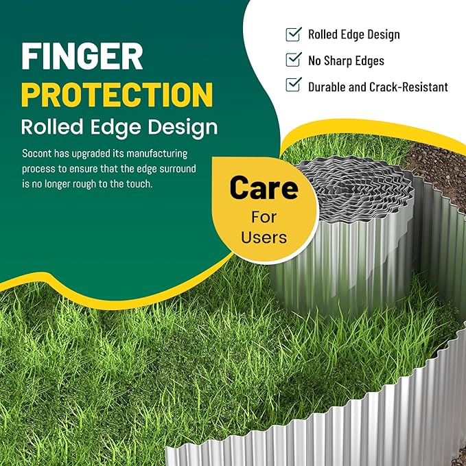 Corrugated Metal Garden Edging, 6"×40Ft Durable Landscape Border for Garden, Lawn, Flower Beds and Paver Edging (Silver)