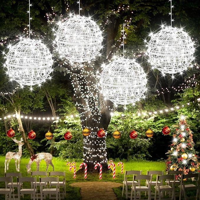 Christmas String Lights Outdoors,4 Pack 15.74" Sphere Lights,Ball Tree Garden Globe Lights for Home, Party, Christmas, Porch Patio,Wedding, Garden,Tree Decoration with Plug