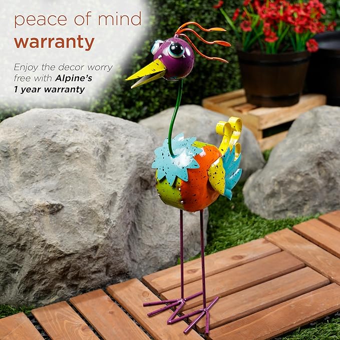 Alpine Corporation LAZ328HH Quirky Metal Rainbow Bird Decor, Animal Statue for Patio, Lawn & Garden, 21" H, Multicolor