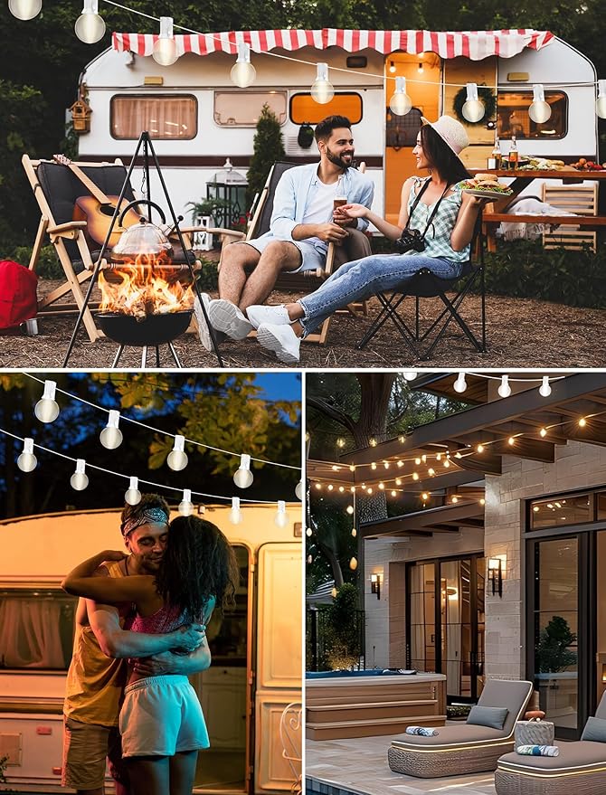 25FT Frosted White Lights G40 Globe Outdoor String Lights Patio Lights with 25 Frosted White Globe Bulbs - White Wire