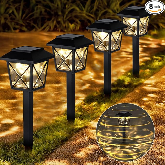 8 Pack Large Rotating Solar Lights Outdoor Waterproof 2 Modes Twinkling Decorative Lights for Garden Yard Pathway Walkway Decorations Landscape Lighting. (8)