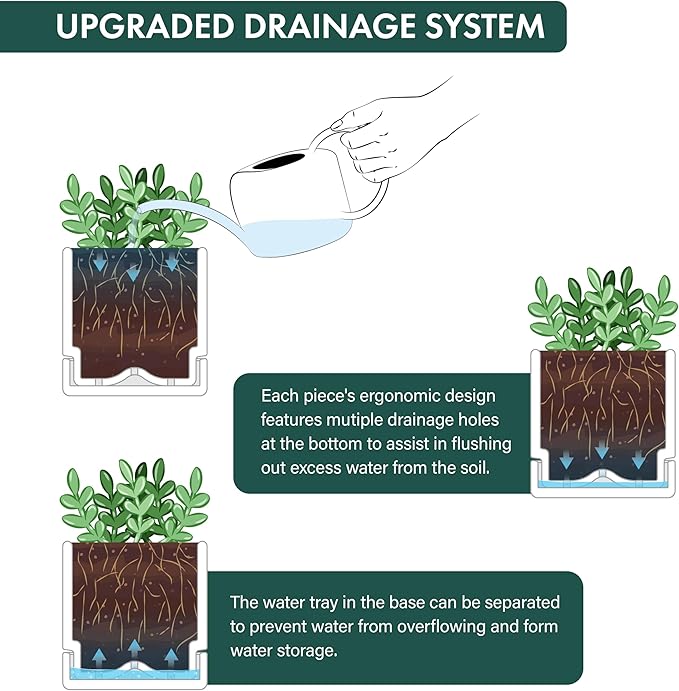 4 Inch Herb Planter Pot, Plastic Planter with Drainage Holes and Saucer, Modern Decorative Gardening Pot for Indoor Plants, Flowers, Herbs, Succulents, Clear, Set of 2, 76-Y-D-2